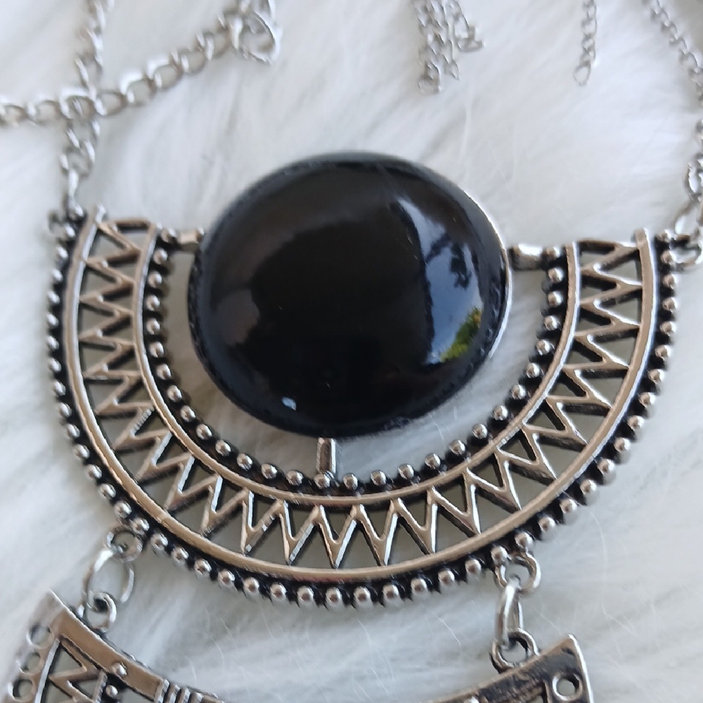 Paparazzi Silver and Black Necklace with Cascading Fringe - Picture 8 of 12